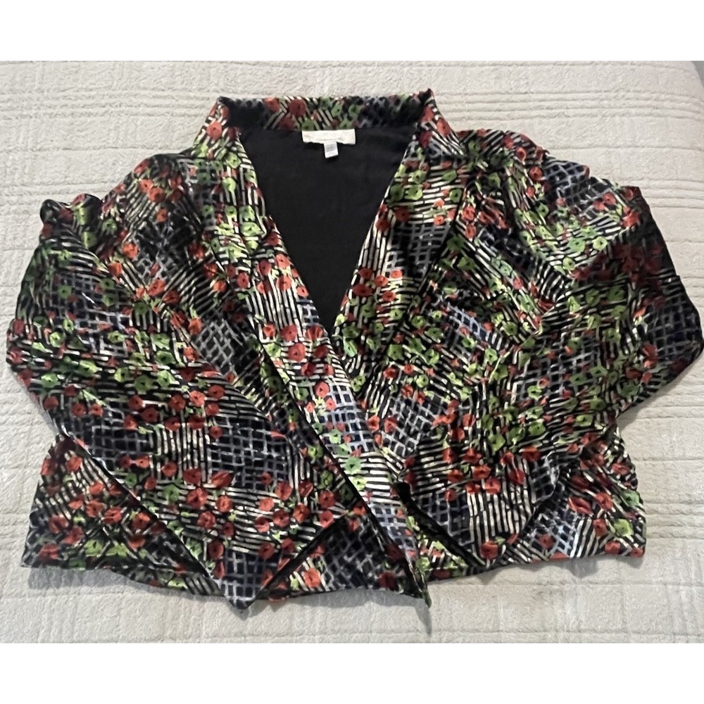 Ettitwa Anthropologie Velvet Wrap Blazer Jacket Size 12 Red Poppy‎ Black Crop